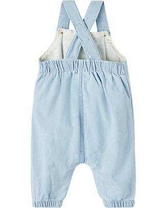 Lil Atelier Overalls with Elasticated Hems - Light Blue Denim - 100% Organic Cotton Dungarees