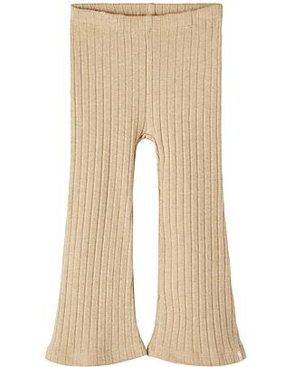 Lil Atelier Ribbed Bootcut Leggings - Warm Sand Melange - Organic Cotton Trousers