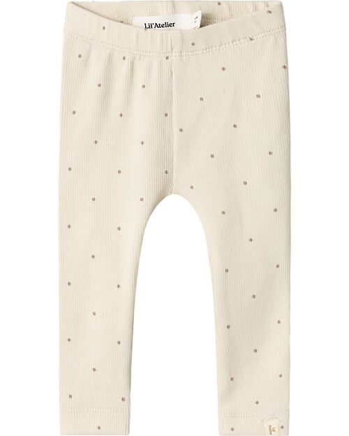 Lil Atelier Ribbed Leggings - Pois - Birch - Organic Cotton Leggings