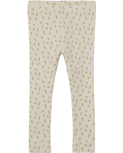 Lil Atelier Ribbed Leggings Whitecap Gray with Floral Pattern