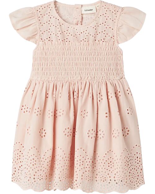Lil Atelier Short Sleeve Ruffle Dress - Peach Blush - Cotton Dresses_