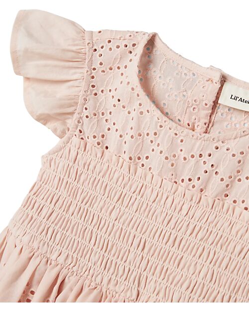Lil Atelier Short Sleeve Ruffle Dress - Peach Blush - Cotton Dresses_