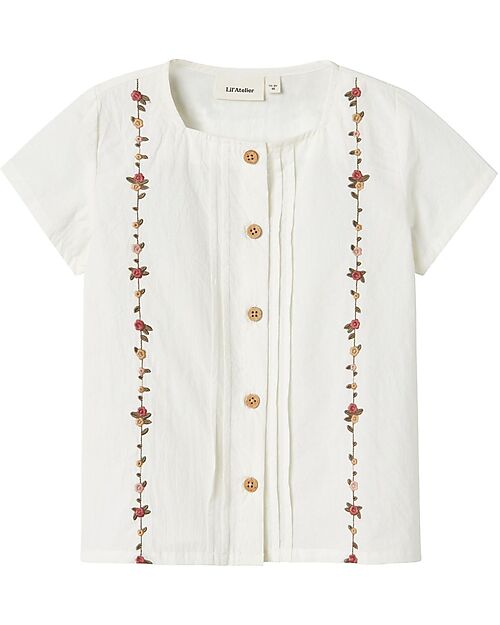 Lil Atelier Short-Sleeved Shirt - White - Floral - 100% Organic Cotton Shirts And Blouses