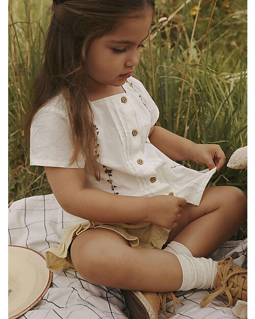 Lil Atelier Short-Sleeved Shirt - White - Floral - 100% Organic Cotton Shirts And Blouses