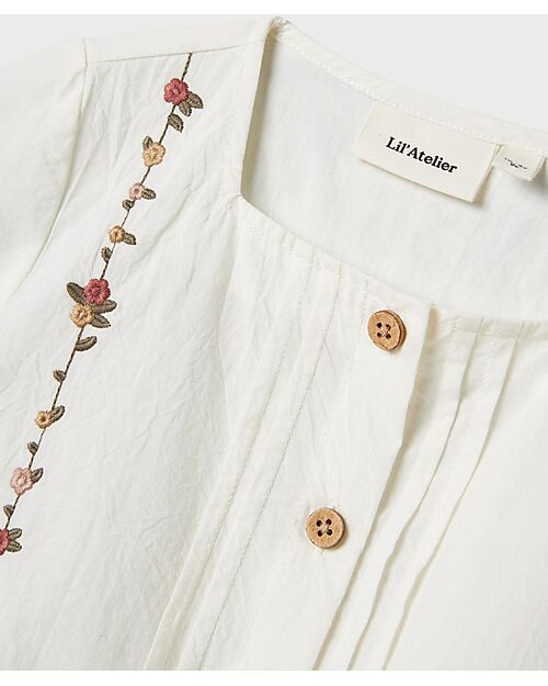Lil Atelier Short-Sleeved Shirt - White - Floral - 100% Organic Cotton Shirts And Blouses