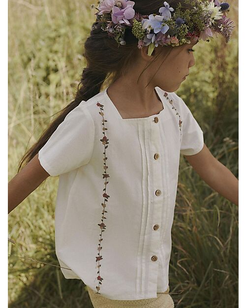 Lil Atelier Short-Sleeved Shirt - White - Floral - 100% Organic Cotton Shirts And Blouses