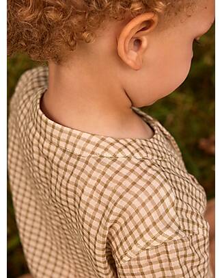 Lil Atelier Short Sleeves Shirt - Checks - Sage - Mandarin Collar - Linen and Cotton T-shirts