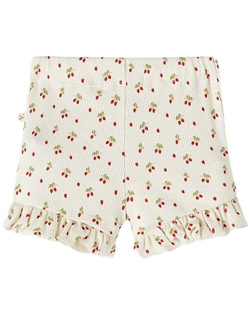Lil Atelier Slim Shorts With Cherries - Bright White - Organic Cotton Shorts