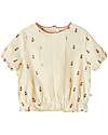 Lil Atelier T-Shirt with Elastic - Flowers Pattern - Turtle Dove - 100% Organic Cotton Bluse