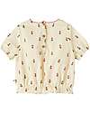 Lil Atelier T-Shirt with Elastic - Flowers Pattern - Turtle Dove - 100% Organic Cotton Bluse