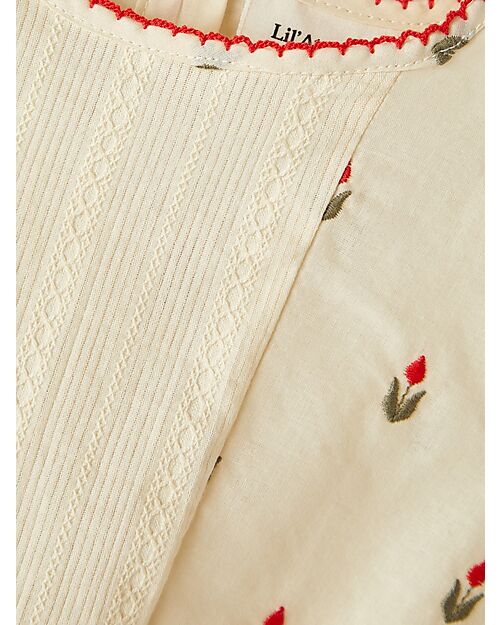 Lil Atelier T-Shirt with Elastic - Flowers Pattern - Turtle Dove - 100% Organic Cotton Bluse