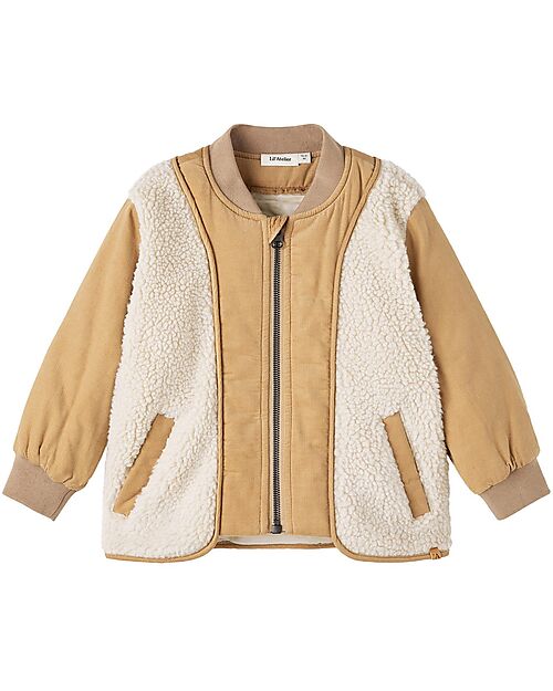 Lil Atelier Teddy Jacket - Fog - Zip Closure - Soft Sherpa Fabric Jackets