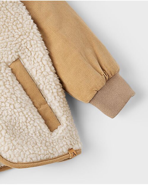 Lil Atelier Teddy Jacket - Fog - Zip Closure - Soft Sherpa Fabric Jackets