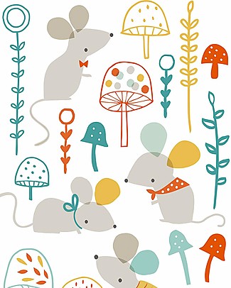 Lilipinso Wall Stickers in Vinyl - Mice and Mushrooms Room Decorations