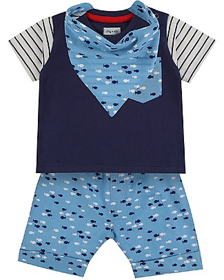 Lilly+Sid 3 Pieces Baby Short Set - Fish - 100% organic cotton Gift Set