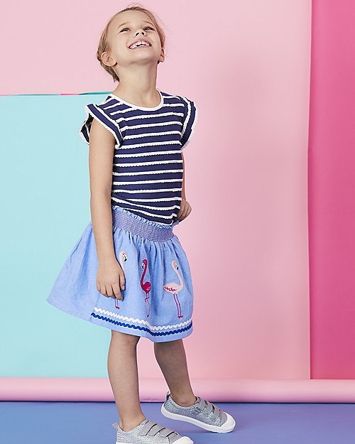 Lilly+Sid Applique Hem Skirt - Flamingo - 100% organic cotton Skirts