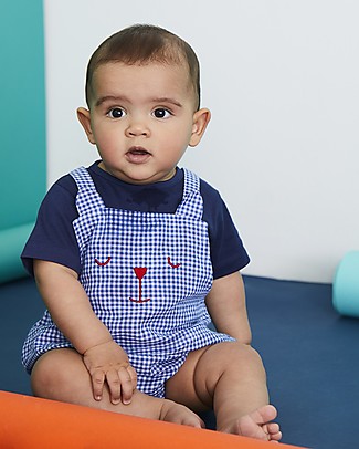 Lilly+Sid Bear Face Woven Romper - 100% organic cotton Short Rompers