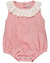 Lilly+Sid Bubble Romper with Frills - Pink Stripes - 100% Organic Cotton Short Rompers
