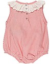 Lilly+Sid Bubble Romper with Frills - Pink Stripes - 100% Organic Cotton Short Rompers