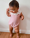 Lilly+Sid Bubble Romper with Frills - Pink Stripes - 100% Organic Cotton Short Rompers