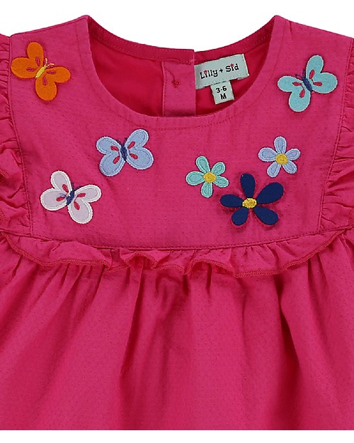 Lilly+Sid Butterfly Yoke Dress - Pink - 100% organic cotton Dresses_