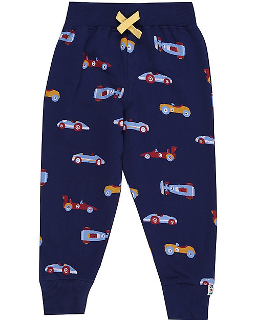 Lilly+Sid Car Print Joggers - Blue Nay - 100% GOTS Organic Cotton Trousers