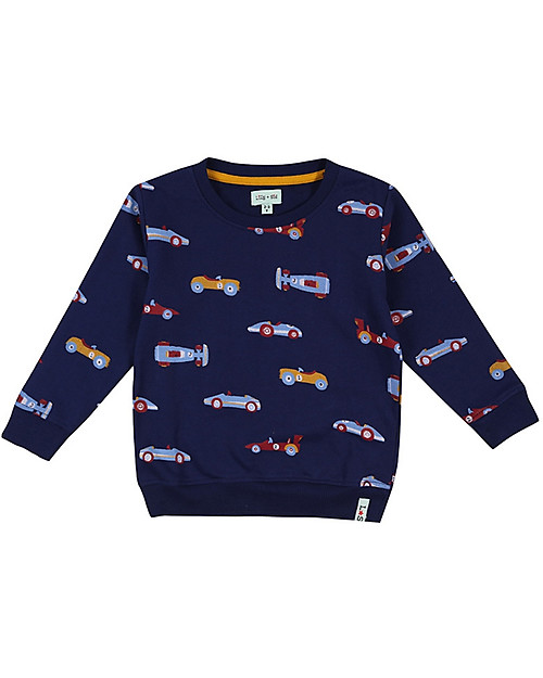 Lilly+Sid Car Print Sweatshirt - Blue Nay - 100% GOTS Organic Cotton Sweatshirts