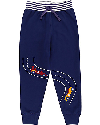 Lilly+Sid Cars Applique Joggers - Blue - 100% GOTS Organic Cotton Trousers
