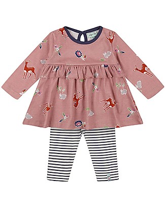 Lilly+Sid Dress and Leggings Set - Deer/Stripes - 100% Organic Cotton Dresses