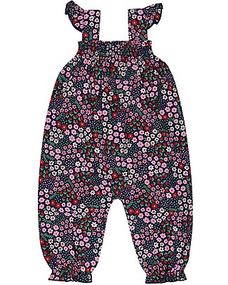 Lilly+Sid Dungaree Ditsy with Frills - Flowers - 100% organic cotton Rompers