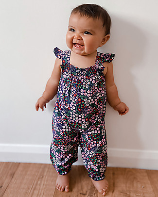 Lilly+Sid Dungaree Ditsy with Frills - Flowers - 100% organic cotton Rompers