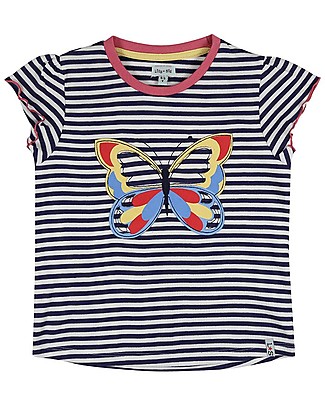 Lilly+Sid Embroidered Striped Top - Butterfly - 100% Organic Cotton T-Shirts And Vests