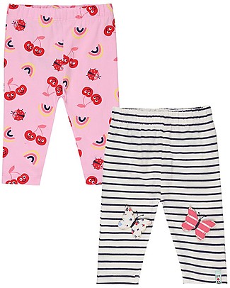 Lilly+Sid Leggings Pack of 2 - Cherry/Stripes - 100% Organic Cotton Leggings