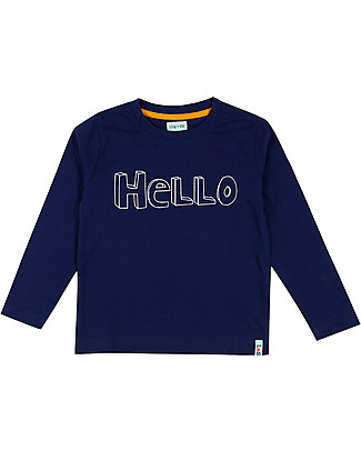 Lilly+Sid Long Sleeves Shirt - Hello - Blu - 100% GOTS Organic Cotton Long Sleeves Tops