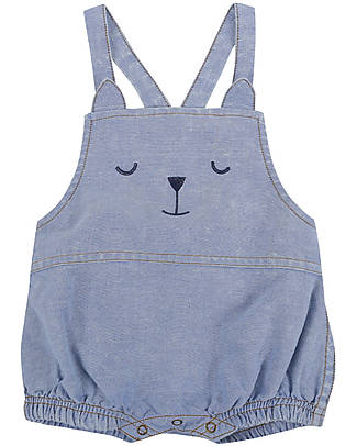 Lilly+Sid Romper - Bear - 100% GOTS Organic Cotton Chambray Dungarees