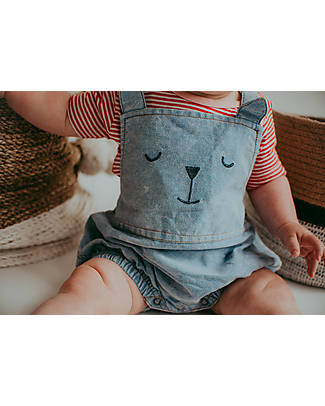 Lilly+Sid Romper - Bear - 100% GOTS Organic Cotton Chambray Dungarees