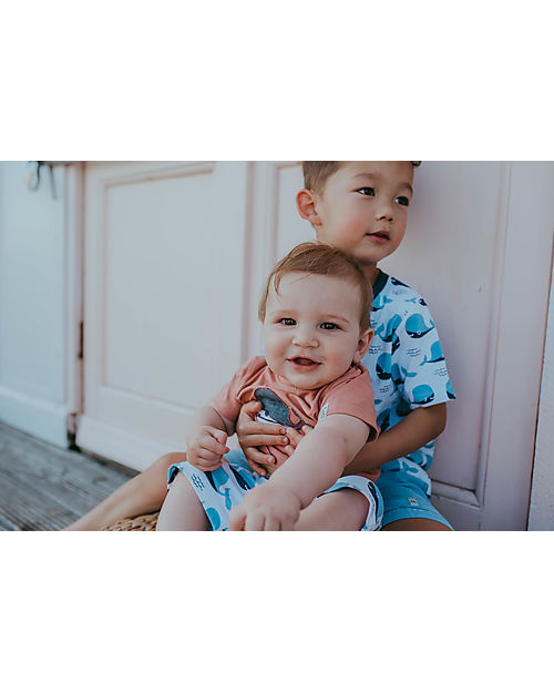 Lilly+Sid Set T-Shirt+Shorts - Whales - Blue/Orange/White - 100% GOTS Organic Cotton Sets And Co-Ords