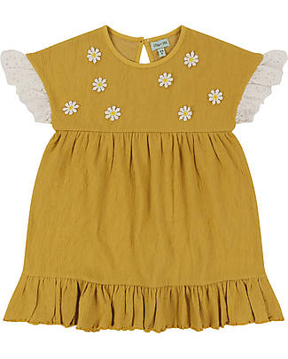 Lilly+Sid Short Sleeved Dress - Cheesecloth Folk - Yellow - 100% GOTS Organic Cotton Cheesecloth Dresses_