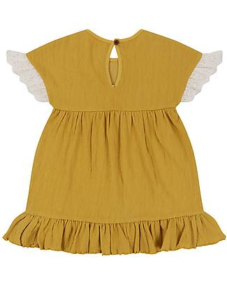 Lilly+Sid Short Sleeved Dress - Cheesecloth Folk - Yellow - 100% GOTS Organic Cotton Cheesecloth Dresses_