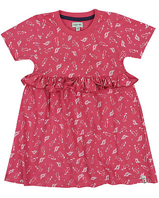 Lilly+Sid Short Sleeved Dress - Seahorses - Pink - 100% GOTS Organic Cotton Dresses_
