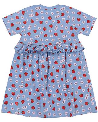 Lilly+Sid Short Sleeved Dress - Strawberries - Light Blue - 100% GOTS Organic Cotton Dresses_