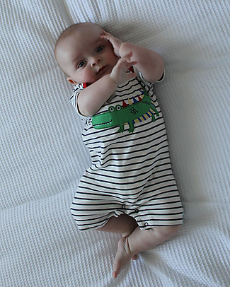 Lilly+Sid Stripe Romper Croc - Crocodile - 100% Organic Cotton Short Rompers