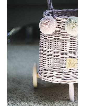 LiLu Buggy Toy Cart - Dirty Pink - 25 cm - 100% Wicker Toy Prams