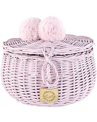 LiLu Casket with Pompoms Big - Dirty Pink - 14 cm - 100% Wicker Storage organisers