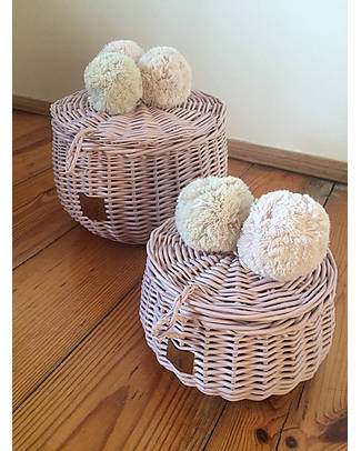 LiLu Casket with Pompoms Big - Dirty Pink - 14 cm - 100% Wicker Storage organisers