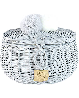 LiLu Casket with Pompoms Big - Grey - 14 cm - 100% Wicker Storage organisers