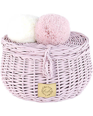 LiLu Casket with Pompoms Small - Dirty Pink - 10 cm - 100% Wicker Storage organisers