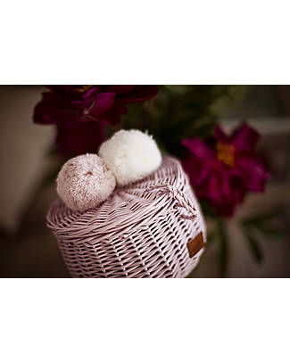 LiLu Casket with Pompoms Small - Dirty Pink - 10 cm - 100% Wicker Wicker Basket