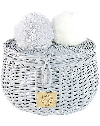 LiLu Casket with Pompoms Small - Grey - 10 cm - 100% Wicker Storage organisers
