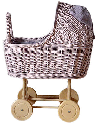 LiLu Doll Pram High - Dirty Pink - 62 cm - 100% Wicker Toy Prams